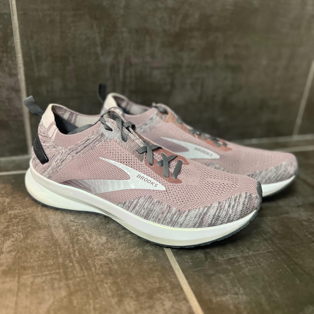 Brooks Women's Pink and Gray Knit Running Sneakers